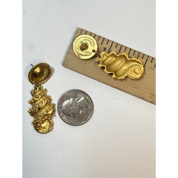 Vintage Gold Tone Metal 2 Piece Bundle Stud & Dangle Earrings - Picture 5 of 5